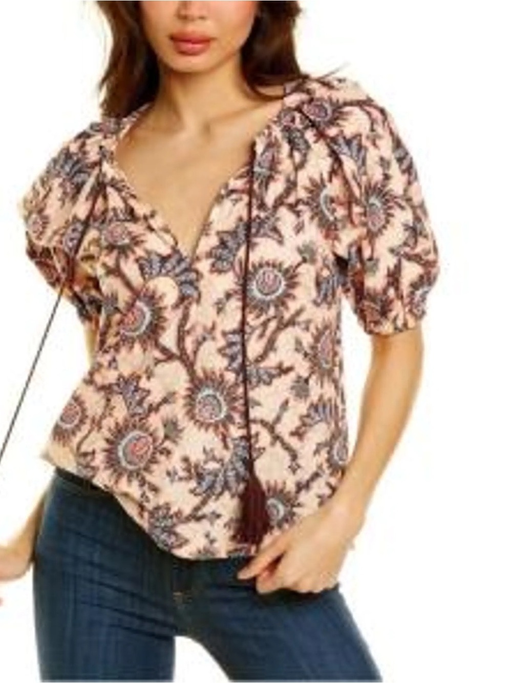 A.L.C. Elly tie front Puff-Sleeve Peasant Blouse